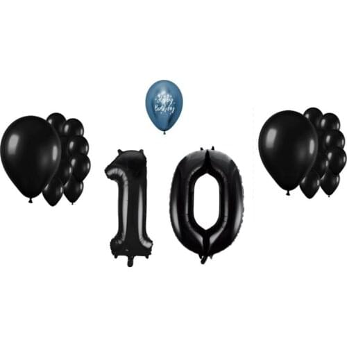 Lot of black balloons 10 birthday lot of 23 balloons 2 giant numbers 1 and 0 of 100 cm a balloon blue happy birthday and 20 balloons