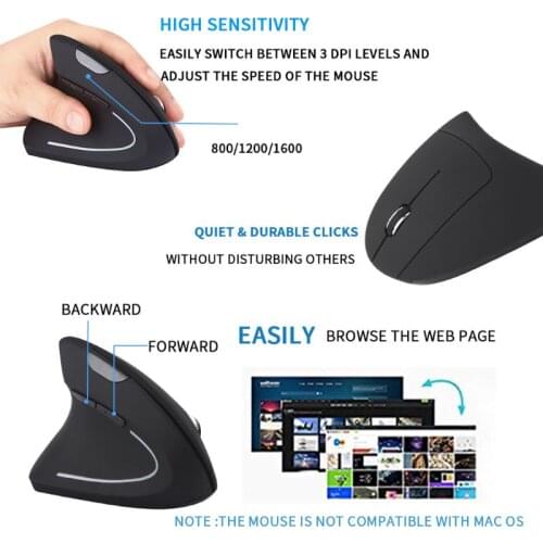 Ergonomic Vertical Mouse Wireless Left Hand Computer Gaming Mice 5D USB Optical Mouse Gamer Mause For Laptop PC Game P9YA