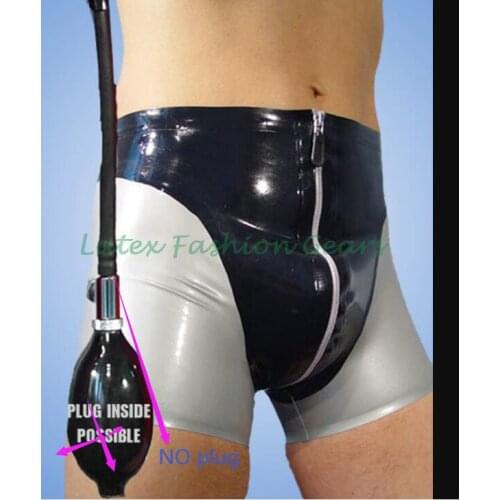 Hot sale black with silver handmade latex shorts male boxer shorts rubber shorts ( NO plug)