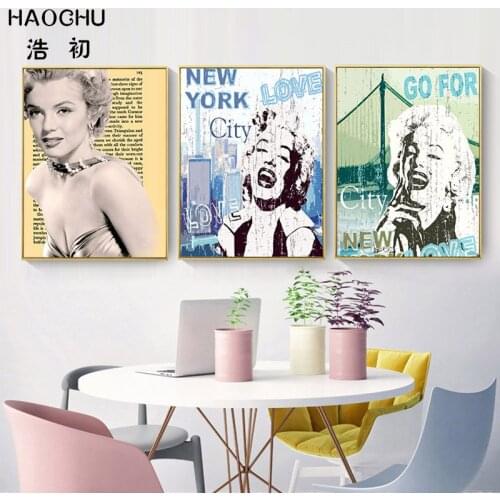 HAOCHU Sexy Girl Marilyn Monroe Art Print Poster Canvas Painting For Restaurant Salon Decor Picture Bedroom Picture Unframed