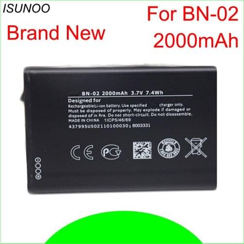 ISUNOO 5pcs/lot Bateria BN02 BN-02 2000mAh Replacement Battery For Nokia XL/XL 4G RM-1061 RM-1030 RM-1042 For BYD BN-02