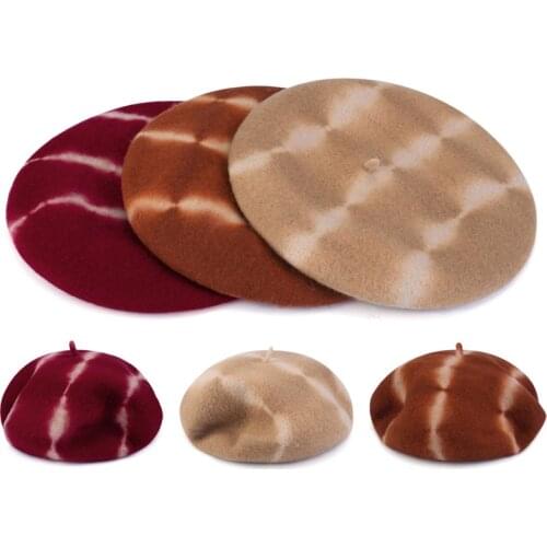 Jovivi New Fashion Women Beret French Style Barret Artist Hat Solid Color Classic Wool Warm Hat Tie Dye Winter Beanie Cap 1 Pc