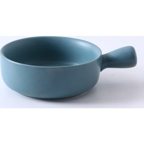 1Pcs Ceramic Salad Bowl With Handle Breakfast Cereal Fruit Bowl Solid Color Dessert Soup Noodle Bowl kitchen Household Tableware