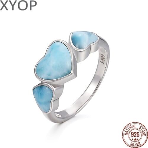 Court Style 925 Sterling Silver Natural Gemstones Larimar Ring for Women Geometry Design Classic Simple Female Jewelry Dating