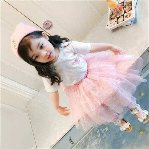 2018 Baby Girl Summer Clothing Set Cartoon T shirt+Dot Cake Skirts Girls Kids Fashion 2pcs Princess Birthday Suits