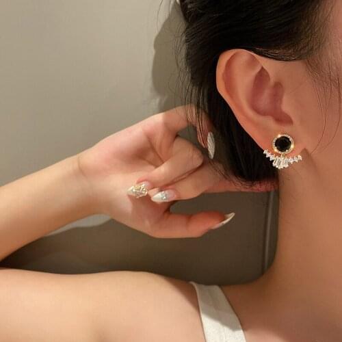 Korean Fashion Exquisite Gold Plated Zircon Inlaid Stud Earrings for Women Girls Small Back and Front Earrings Party Jewelry