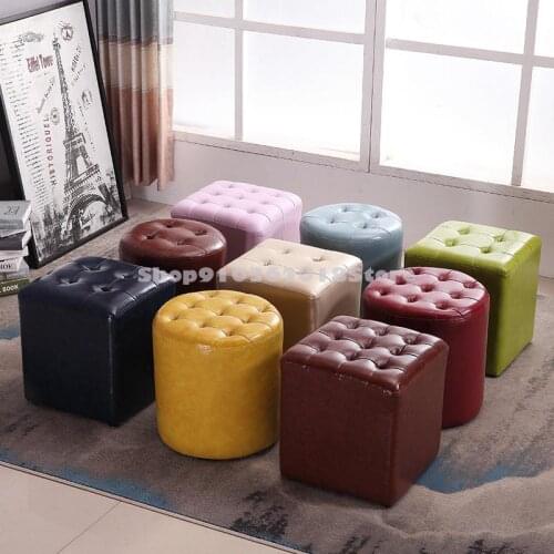 Leather Stool Household Living Room Soft Bag Sofa Square Stool Tea Table Round Stool Doorstep Shoes Stool Clothing Shop Leather