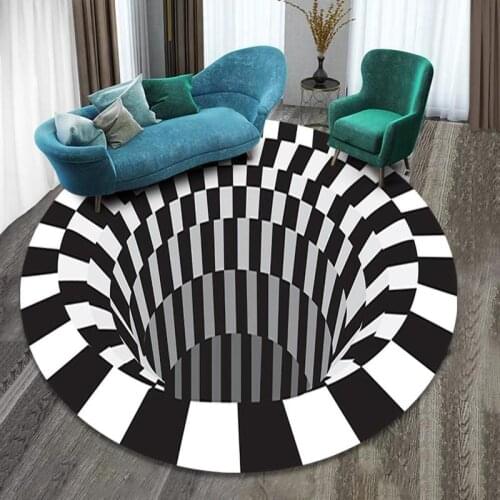 Round Home Carpet Rugs Black White Grid Carpet 3D Illusion Vortex Room Bedroom Anti-Slip Floor Mats Home Carpet Rugs