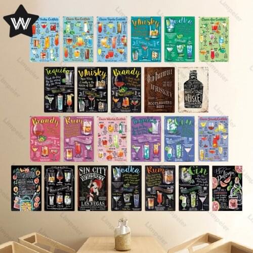 Whiskey Metal Tin Sign Vintage Wall Stickers Metal Poster Retro Wine Agave Brandy Metal Plate Tin Poster for Club Man Cave Decor