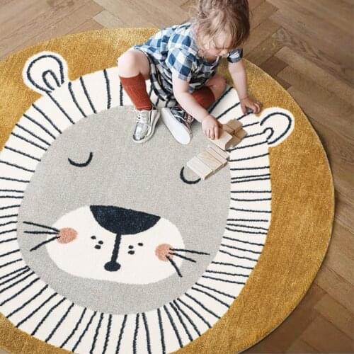Cartoon Children Carpet Round Cartoon Cute Lion Bedroom Room Bed Home INS Floor Mat Animal Game Floor Mat Aisle Decoration Rug