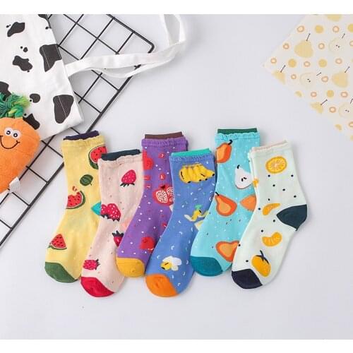New summer cartoon fruit cotton watermelon orange pear pear strawberry banana pomegranate women Korean socks fashion street sock