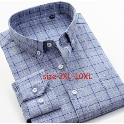 New Arrival Fashion Cotton Smart Casual Plaid Men Dress Shirts Long Sleeve Super Large Plus Size 2XL3XL4XL5XL6XL7XL8XL9XL10XL