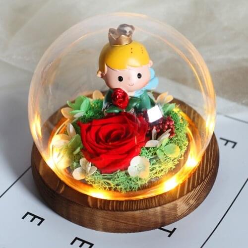New little Prince and Elk with Eternal Preserved Fresh Rose LED Light In A Flask Immortal Rose Valentines Mothers Day Gift