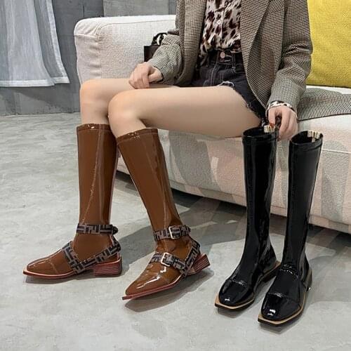 2021 Autumn And Winter New Knee-Length Long Tube Warm Boots Womens Square Toe Rear Zipper Fashion Martin Boots