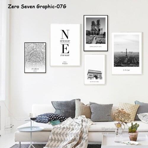 Poster And Print Black White Fashion Paris Map Notre Dame De Paris Tower Canvas Painting Wall Art Picture For Home Decoration