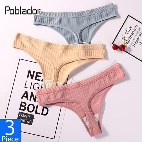 Poblador 3Pcs/Set 2021New Sexy Womens Cotton Panties G-String Low Waist Intimate Underwear Female T-back Soft Lady Lingerie