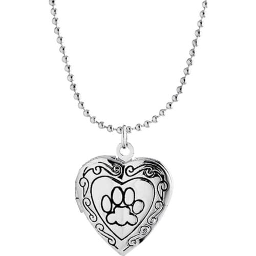 Valentine Lover Gift Animal Dog Paw Print Photo Frames Can Open Locket Necklaces Heart Pendants fit Necklace Women