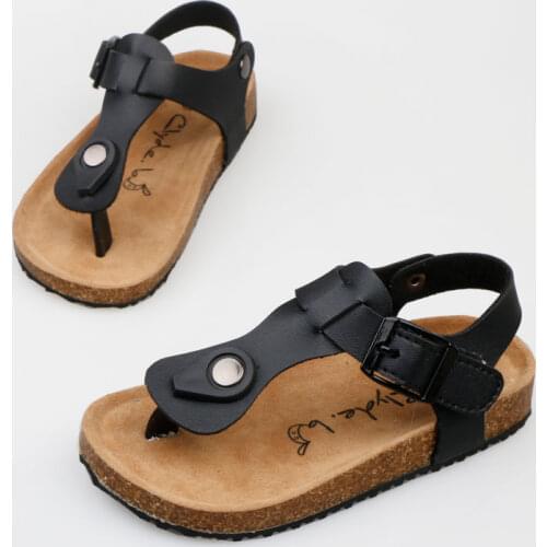 Children Slides Boy Girl Sandals Cool Design with Cork Flat Shoes Non-Slip Casual Summer Toddler Sandals Leather Kids Flip Flops