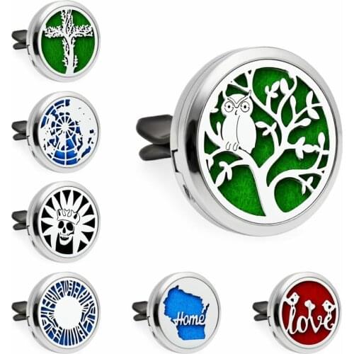 Owl on tree 30mm Car Essential Oil Diffuser Locket Car Vent Clips Perfume Locket Car Diffuser Locket Free 10Pads