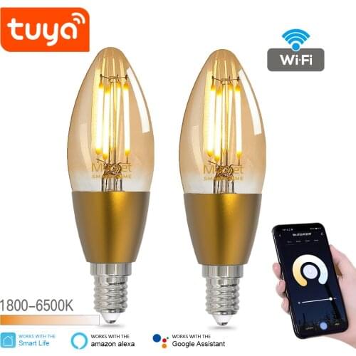 Tuya 2 Pack Smart WiFi LED Filament Bulb E27 Dimmable Light Lamp Voice and APP Remote Control Work with Alexa Google