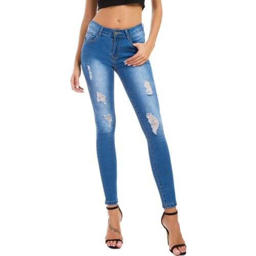 Skinny Ripped Jeans for Women Spring Autumn Fashion Tight Stretch Mid Waist Distressed Jeans Woman Casual Denim Pencil Pants