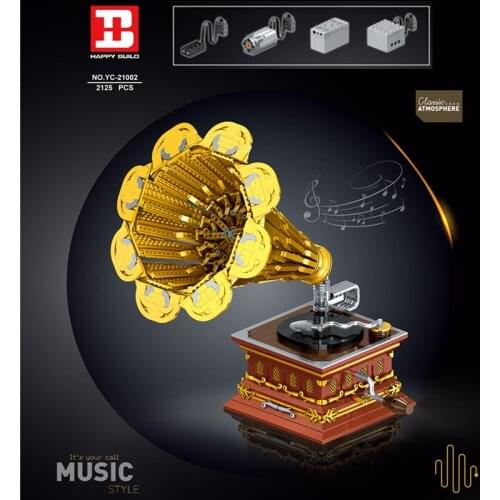 High-Tech 21002 7899 Toys The APP Motorized Phonograph Bluetooth Speaker Model Assembly Building Blocks Bricks Christmas Gifts