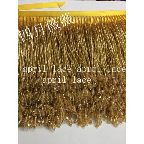 Yy008 # 10 yards /bag gold 9-10 cm width tube beads ribbon fringe tassel for fashion designer/sawing /dress decoration