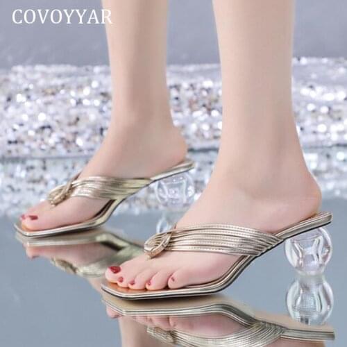 COVOYYAR Womens Slippers Rome Sexy Crystal Heel Shoes Women Summer Fashion Flip Flops High Heels Casual Slide Sandals WSL249