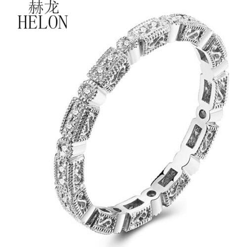 HELON Sterling Silver 925 0.2CT H/SI3 Round Genuine Natural Diamonds Engagement Wedding Women Vintage Fashion Fine Jewelry Ring