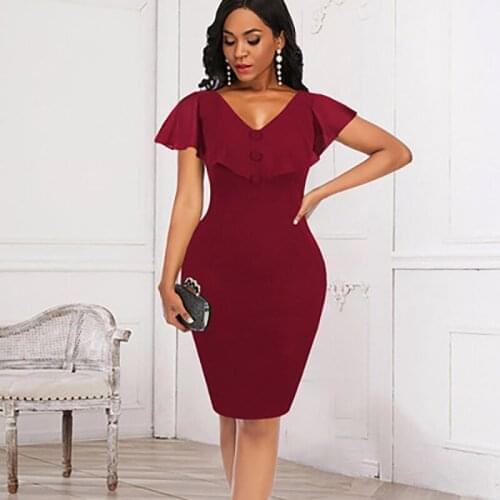 Plus Size 5XL Blue Ruffles Sleeve V Neck Bodycon Dress Party Dresses Women Evening Elegant Casual Backless Pencil Dress 2021