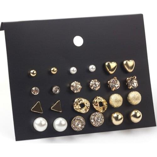 12 Pairs/Set Womens Earrings Set Pearl Earrings For Women Bohemian Fashion Jewelry 2020 Geometric Crystal Heart Stud Earrings
