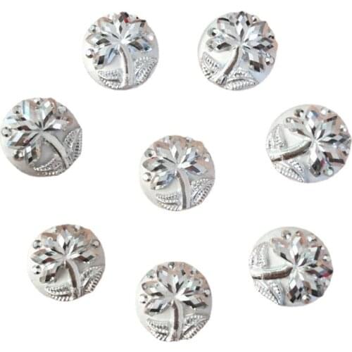 120Pcs Resin 12mm Round Silver Christmas Tree Flatback Rhinestone Scrapbook Wedding Ornaments Applique Crafts DIY SF098