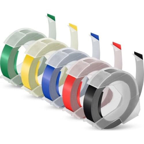 5 Colors 3D Embossing Tapes Printer Ribbon 9mm White on Black Red Blue Yellow Green Label Tape for Dymo Embossing Label Maker