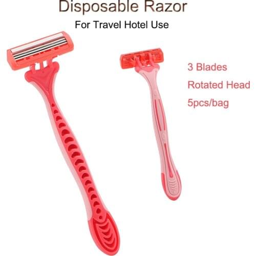 5pcs/Bag Disposable Razor 3-Blades Rotated Head Shaver Beards Removal Hair Trimmer Face Body Shaving Skin Care For Hotel Travel