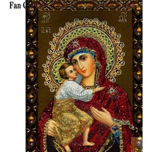 5D Diy Diamond Painting Religious Icon Full Round Drill Diamond Mosaic Embroidery Virgin Mary Baby Wall Decor
