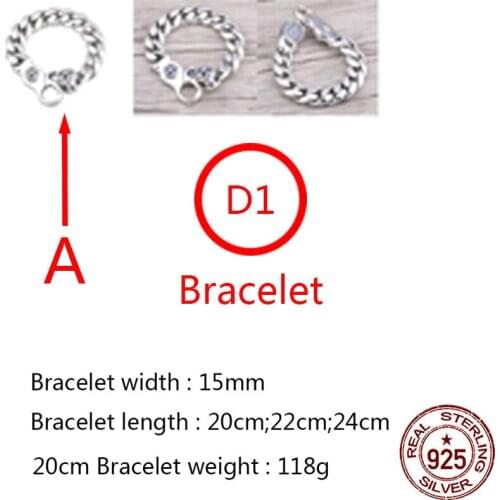 D1 S925 sterling silver bracelet personality retro fashion punk hip-hop style cross flower design couple domineering style