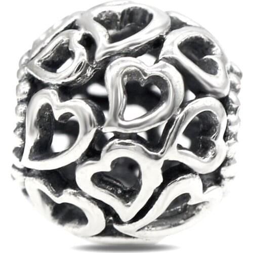 925 Sterling Silver Openwork Heart Charm Love Beads Fit Original Pandora Charm Bracelets & Necklace DIY Jewelry Making