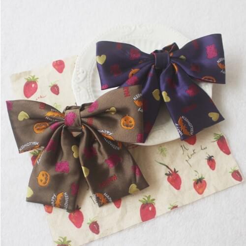 Halloween Pumpkin Embroidery Preppy Style British Japanese School Girls JK Uniform Bow Tie Students Neck Tie Cosplay 2 Colors