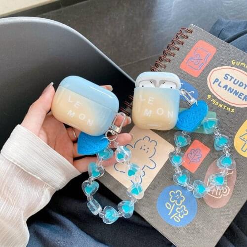 Gradient Protect Case for Apple AirPods 1/2/3 Silicone Earphone Case love heart wristband chain Cover AirPods Pro / AirPods 2