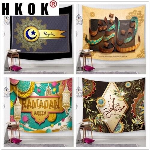 HKOK Eid Mubarak Ramadan Mubarak Tapestry Hanging Covering Rugs Background Cloth Beach Mat Blanket Art Bedroom Living Home Decor