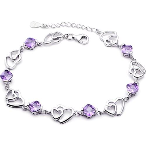 Delicate 925 Sterling Silver Crystal Bracelets Heart Chain Women Girls Bracelet Female Wedding Valentines Jewelry