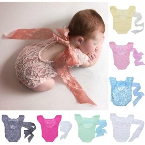 Newborn Baby Girl Lace Silk Bow Back Romper Jumpsuit Photography Prop Outfit New