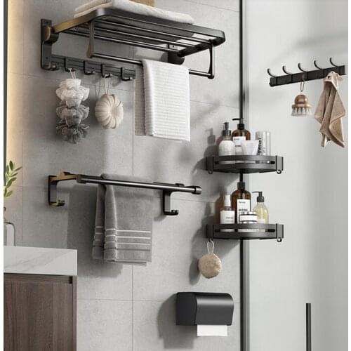 Space aluminum towel rack no punching toilet shelf wall hanging bathroom towel toilet pendant hanging shelf pole