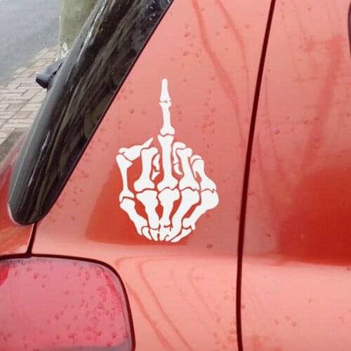 Handsome White Bones Vertical Finger Reflective Waterproof Car Sticker 11cmx17.5cm