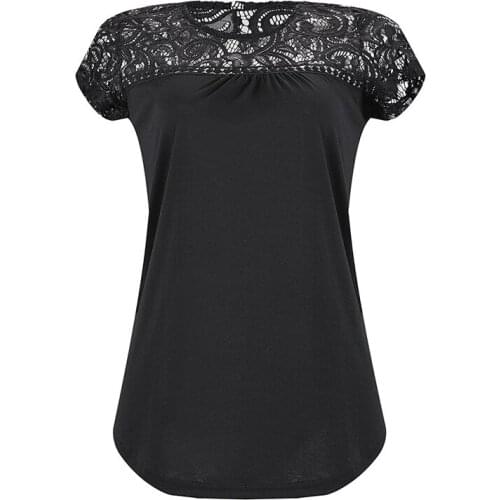 Summer Popular Ladies Shirt Crew Neck Tunic Tops Womens Lace Short Sleeve Shirt Casual Street Solid Blouse S-XL Daily 2019