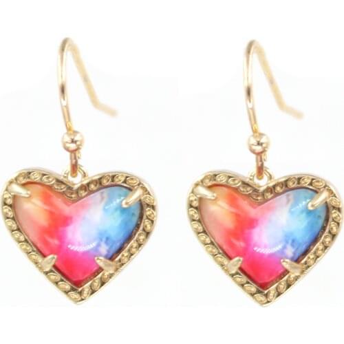 Hot Selling Heart Shape Druzy Drop Earrings Brown Abalone Stone Statement Earrings Women Fashion Jewelry Wholesale