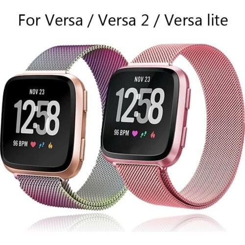 Magnetic Milanese Loop Wrist Strap Bracelet Stainless Steel Band Adjustable Closure for Fitbit Versa 2 Lite Watch Band