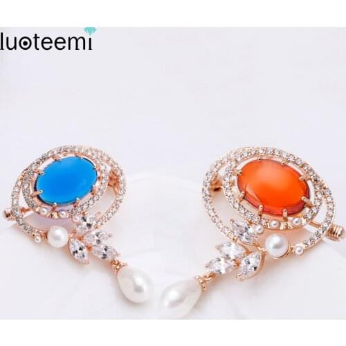 LUOTEEMI Wholesale Fashion Women Wedding Dress Ornaments Jewelry Shiny Cz Crystal Magnetic Pin Brooches Unique Accessories