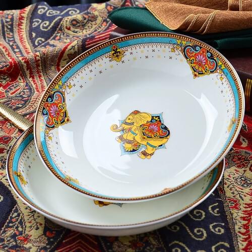 4pcs set, 8inch, fine bone china dishes set, ceramic dinner sets plate, thailand design, porcelain soup plate, buffet flatter