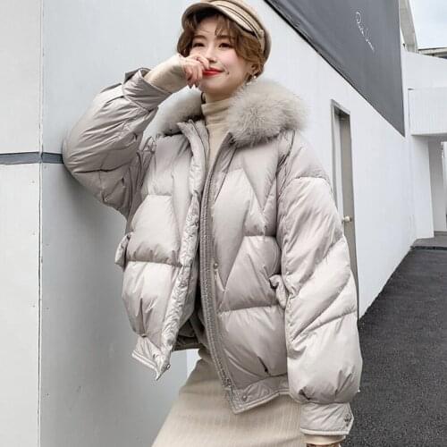 2020 New Fashion Parka Overcoat Natural Fur collar Down Jacket Women Short Fox Fur White Duck Down Jacket Winter Warm Jackets